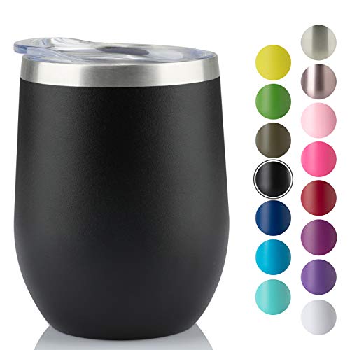 4 Pack 12oz Insulated Wine Tumbler with Lid,Black Stainless Steel Wine