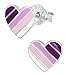 Hypoallergenic Sterling Silver Purple Striped Heart Stud Earrings for Kids (Nickel Free)