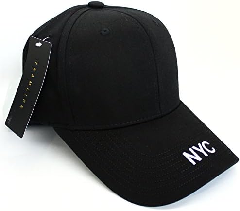 NYC Stitch Baseball Cap Plain Snapback Hat Cotton Strapback One Size Fits Most Adjustable (Black)