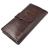 Mens Genuine Leather long bifold wallet Vintage style Money Purse