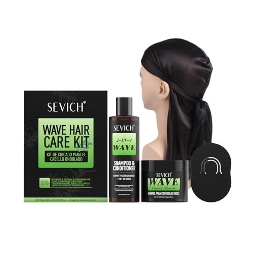 SEVICH Black Men Wave Cream & 2 in 1 Wave Shampoo Conditioner Care Set -Strong Shaping, Deep Cleaning,for All Hair Types,Hair Clay Wax 100g,Shampoo 200ml