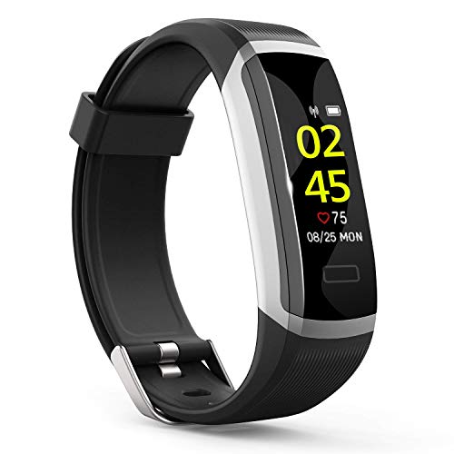 BingoFit Fitness Tracker HR, Sage Color Screen Fitness Watch with Heart Rate Monitor, Waterproof Pedometer Watch with Calorie Step Counter for Kids Women Men, Silver Black