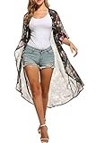 Gumod Women's Chiffon Cardigan 3 4 Sleeves Kimono Beach Bikini High Low Long Floral Cover up