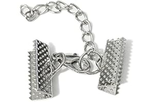 ZHITENG 10 Set Ribbon Clamp Crimp Ends Beads Flat Cover With Lobster Claw Swivel Clasps Extension Chain Jump Rings Cords End Caps String Leather Clip Foldover Necklace Bracelet Connectors (Rhodium Crimp 16mm)