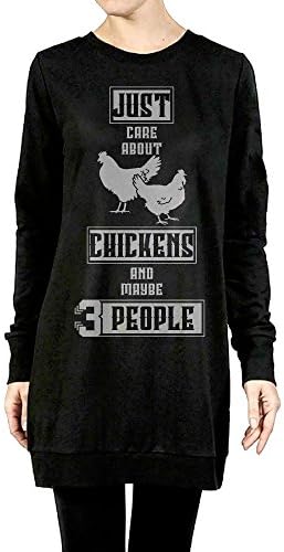 Lady's I Just Care About Chickens &amp; 3 People Long Sleeve Sweatshirt Dress Small