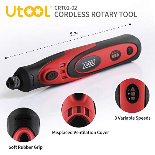 Cordless Rotary Tool, Utool 3.6V Li-ion Rotary Tool with 42 Accessories, USB Charging Cable and 3 Variable Speed of 5000~15000rpm for Delicate & Light DIY Small Projects, Red