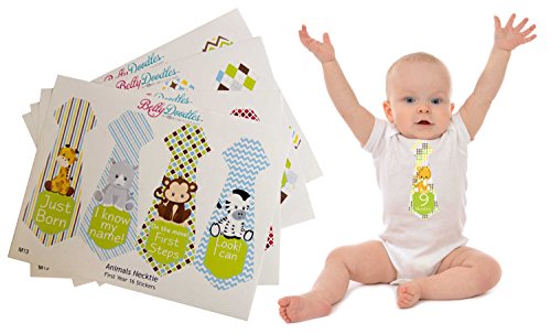 Belly Doodles 16 Necktie Monthly Baby Stickers Animals 6.6x2.5 Inch