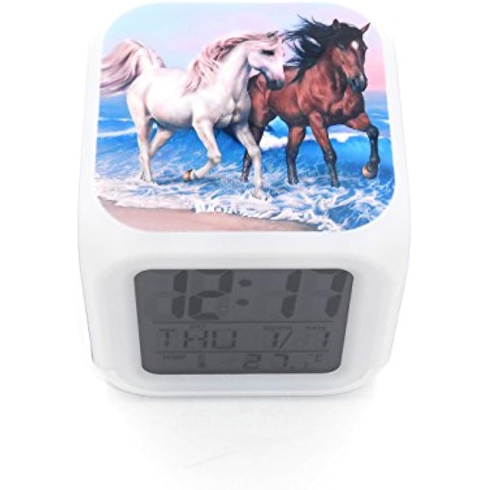New White Brown Horse Animal Digital Alarm Clock Desk Table Led