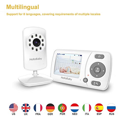 HelloBaby 2.4G HZ Digital Wireless Video Baby Monitor with Camera and Vedio, VOX Mode,Feeding Alarm,Infrared Night Vision and Two-Way Audio,Lullabies,Support Multi Cameras, Long Range