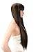 Kalyss 28 inches Women's Long Silky Straight Black Brown Highlights Heat Resistant Smooth Yaki Synthetic Wig With Bangs Hair Replacement Wig for Women (Black with light brown highlights)
