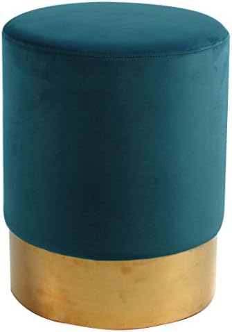 New Pacific Direct Oliver Fabric Round Ottoman, Viridian/Gold