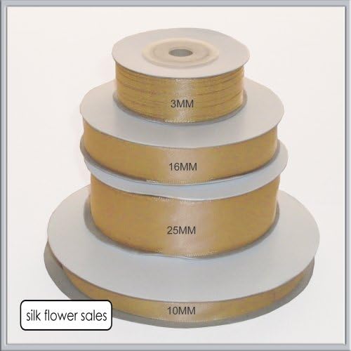 single roll of Antique Gold Double faced Satin Ribbon 3mm, 10mm, 16mm, 25mm widths (25mm x 25M)
