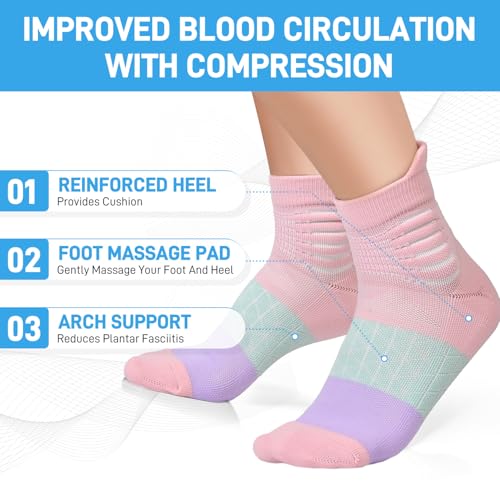 IRAMY Compression Stockings Women's Ankle Support Compression Socks Running Socks Compression Socks Coolmax Wrap Sports Socks Padded Plantar Fasciitis Short 3 Pairs