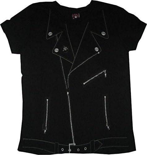 Emily the Strange juniors women's shirt tee Leather Coat Zipper Black