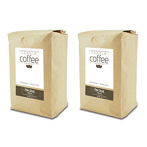 Teasia Coffee, Peru Decaf, 2-Pack, Single Origin, Medium Roast, Whole Bean, 2-Pound Bag