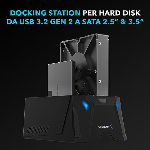 SABRENT 2.5/3.5 Inch USB 3.0 Gen 1 External Hard Drive/HDD SSD Docking Station 2 SSD/HDD Slot with Power Supply for up to 22TB SATA SSD with Hard Disk Cloner Function (EC-HD2B-EU) | Offline Hard Drive Cloner, 2.5 & 3.5 SATA to USB HDD SSD Reader (EC-HD2B)