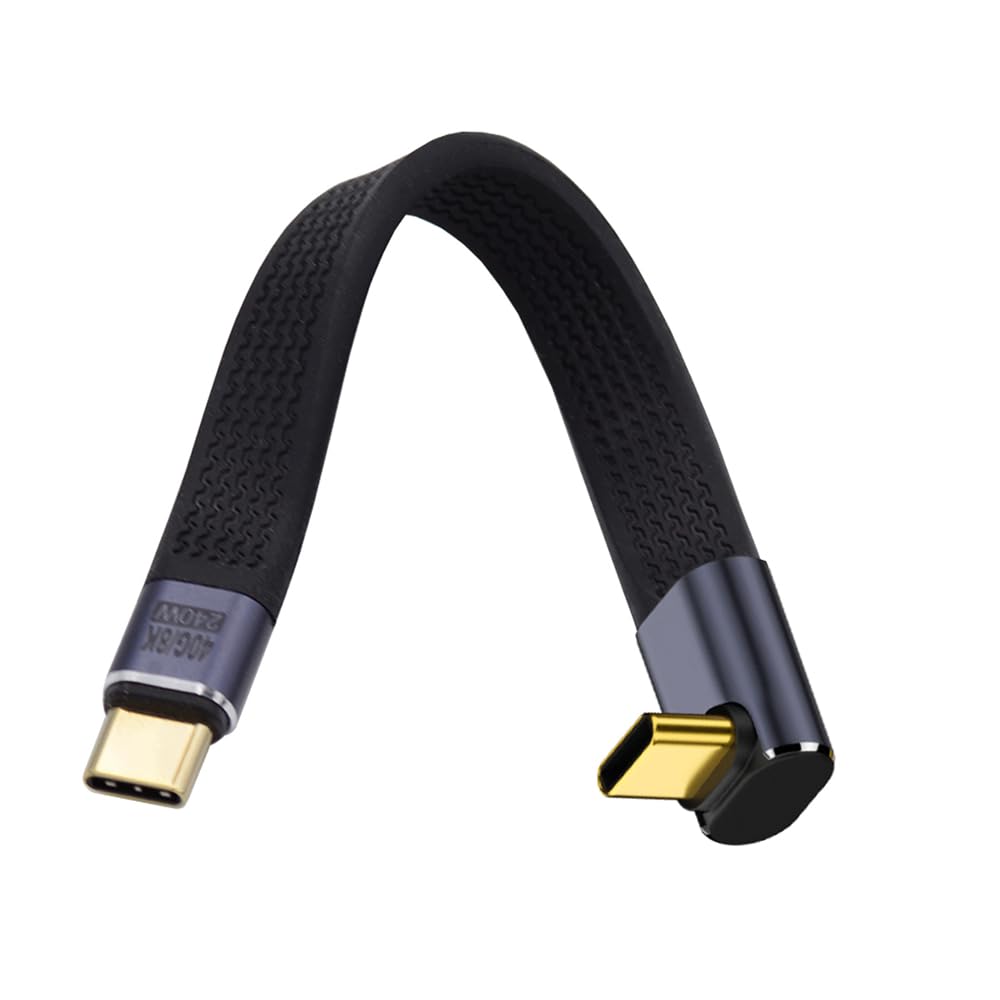 NFHK Up Angled 240W Type-C USB-C Male to Male USB4 40Gbps 100W 8K Flat Slim FPC Data Cable for Laptop Phone 13cm — image 1