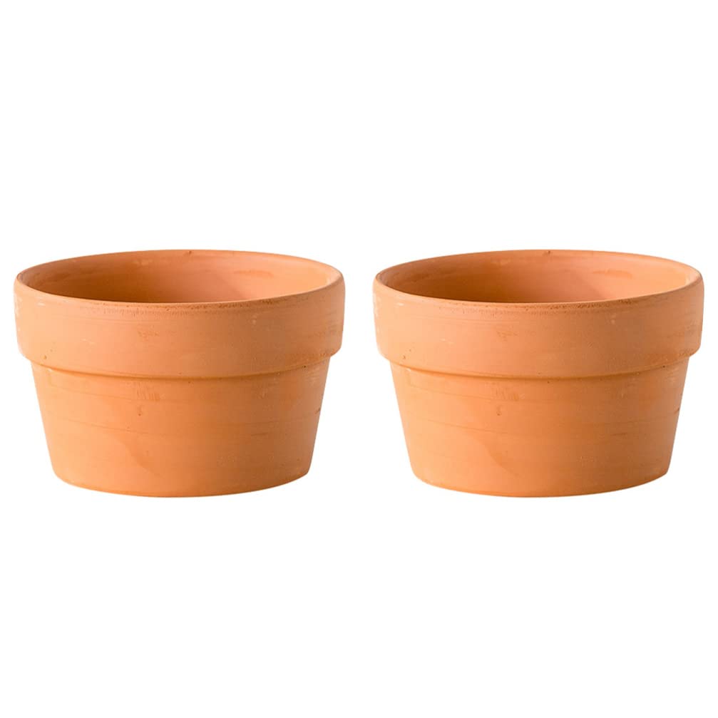 2Pcs Terracotta Pots Clay Flower Pots Shallow Planters Succulent Cactus Plant Bonsai Pots with Drainage Hole for Garden Windowsill Indoor Outdoor