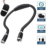 [Upgrade] Rechargeable Neck Light - Hands Free USB Book Light 4 Super Bright LED Beads, Freely Brightness Level Settings, 2 x Flexible Soft Arms, for Bookworms,Night Working, Camping & More- Black