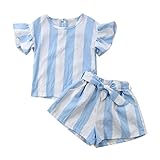Efaster Children Girls Striped Print Tops+Pocket