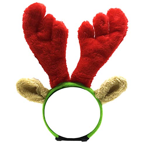 Malier Christmas Holiday Elk Reindeer Antlers with Ears and Red-White-Green Striped Scarf Set, Dog Costumes Accessories, for Dogs Puppies Cats Pet (Large)