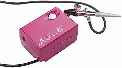 VerRich Airbrush Kit Single Action Trigger Air Paint Control Cosmetic Makeup Kit Airbrush Compressor kit for Tattoos, Face, Nail, Cake Decorating (Pink)