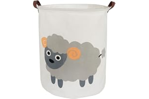 BOOHIT Storage Baskets,Canvas Fabric Laundry Hamper-Collapsible Storage Bin with Handles,Toy Organizer Bin for Kid's Room,Office,Nursery Hamper, Home Decor(Grey sheep)