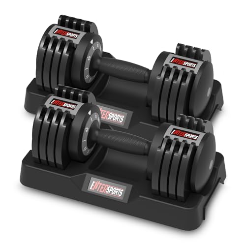 EnterSports 12kg x2 Verstellbare Hanteln, 5 Hantelgewichtsstufen (2-12kg) für Platzsparende, Rutschfeste Griffe mit Sicherheitsverriegelung, Home Gym