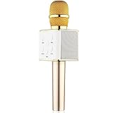 BONAOK Updated Karaoke Microphone, 3-in-1 Gold Microphone Portable Built-in Bluetooth Speaker Machine for iPhone Apple Android PC and Smartphone