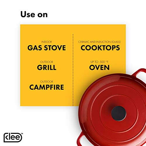 Klee Enameled Cast Iron Casserole Braiser - 3.8 Qt Sauce Pan with Lid - Covered Braiser Pan with Lid - Covered Casserole Dish with Lid - Nonstick Sauce Pan with Cover - 12 Inch Casserole Pan (Red) - Thumbnail 7