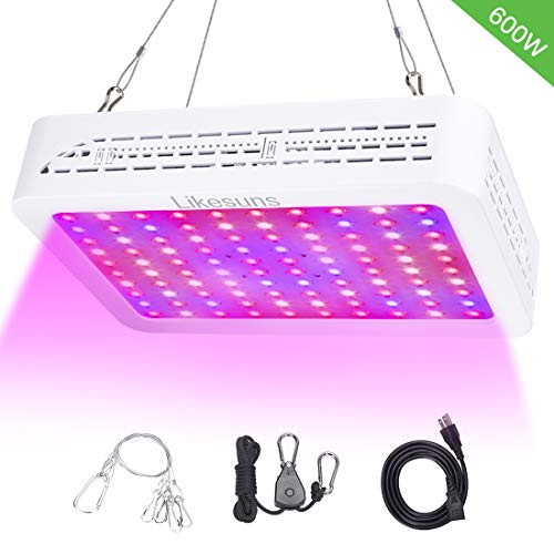 Likesuns LED Grow Plant Light - Full Spectrum Grow Light for Succulents, Herbs and Flower - High Power, Dual Chip Design with Large Cooling Fan - Double Switch Vegetable and Bloom Buttons - 600W