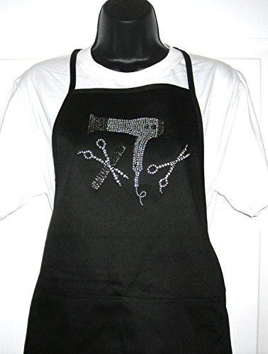 " Hair Stylist Tools" Rhinestone Two Pocket Poly Cotton Blend Apron