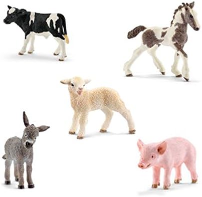 Schleich Animals Farm Babies Set - Donkey Foal, Lamb, Takehner Foal, Piglet, Holstein Calf