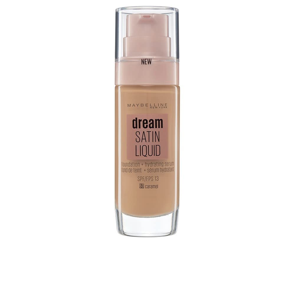 Maybelline Foundation, Dream Radiant Liquid Hydrating Foundation with Hyaluronic Acid and Collagen, Lightweight, Medium Coverage Up to 12 Hour Hydration, 60 Caramel Caramel, 30 ml (Pack of 1)