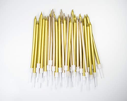 Muhuyi 48 Count Party Long Thin Cake Candles Metallic Birthday Candles in Holders for Birthday Cakes Decorations, Gold and Champagne Gold - Thumbnail 2