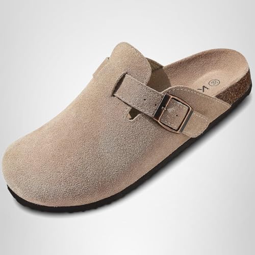KIDMI Genuine Suede Clogs for Women Men Cork Footbed Sandals Leather Mules Potato Shoes with Arch Support