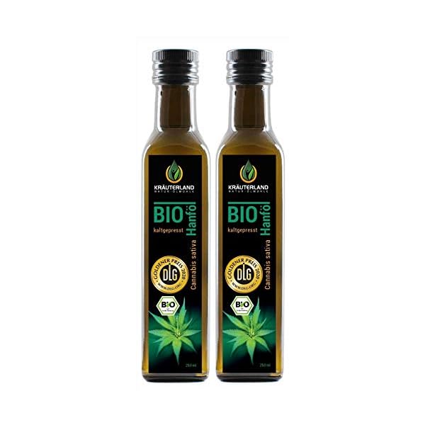 KrÃ¤uterland Bio HanfÃ¶l 2X250ml (500ml), HanfsamenÃ¶l kaltgepresst, naturrein ohne Zusatz von Aroma-, Farb- und Konservierungsstoffen, hoher Anteil an Omega 3-6-9 FettsÃ¤uren, Premium QualitÃ¤t