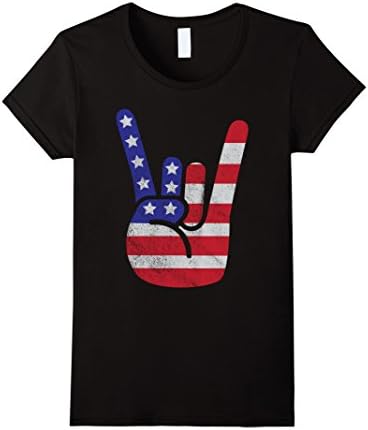 Womens Vintage American Flag Big Rock Sign America Novelty Shirt Large Black