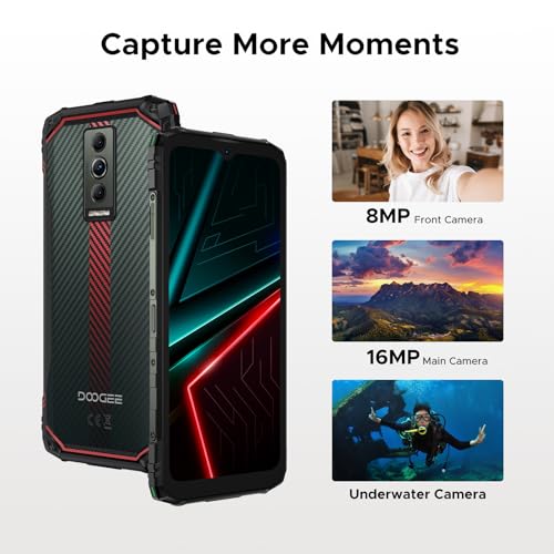 DOOGEERugged Blade 10 Energy Rugged Smartphone, 6150mAh Android 15 Rugged Phone with 24GB RAM+128GB ROM, 10.7mm ultra-thin, 6.56 inch 90Hz, 16MP+8MP, 3 Cards Slots, Widevine L1, Face ID, NFC