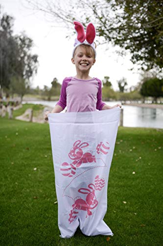 6 Potato Sack Race Jumping Bags 40 x 24 with Bunny Ears Headbands for All Ages Kids Easter Theme Party Favor, Easter Eggs Hunt Game Activities, Party Supplies, Party Games, Great Family Games.