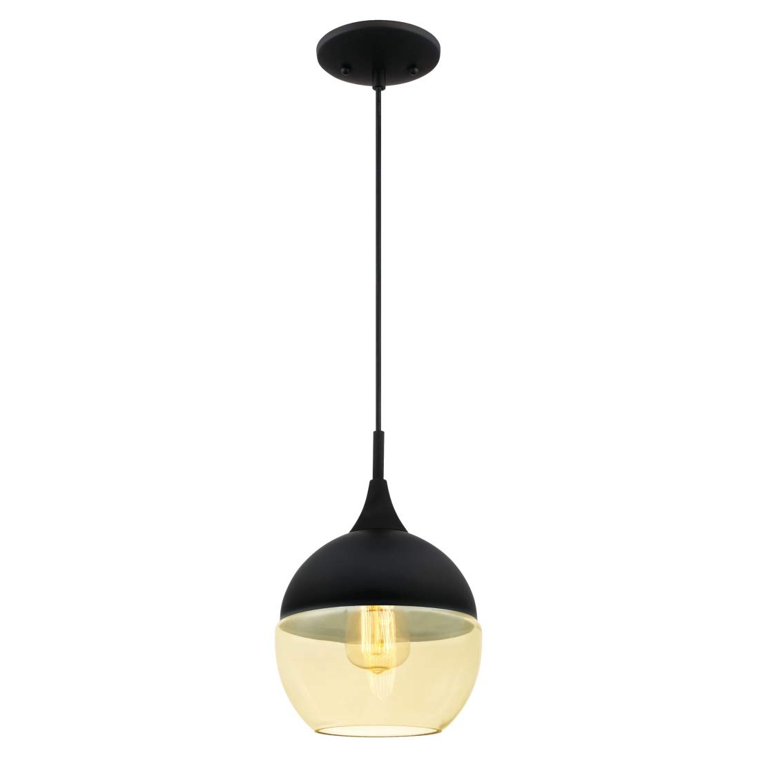 63459 One-Light Indoor Pendant, Matte Black Finish with Amber and Matte Black Glass
