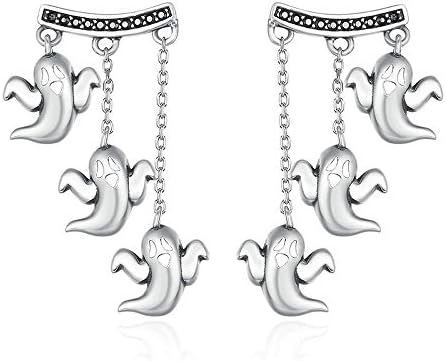 Silver Ghosts 100% 925 Sterling Silver Unique Cute Halloween Ghost Drop Earrings for Women Vintage jewellery Halloween Gift
