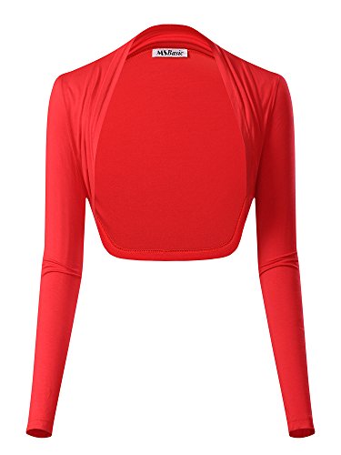 MsBasic Womens Versatile Open Front Lightweight Long Sleeve Bolero Shrug (Medium, Red)