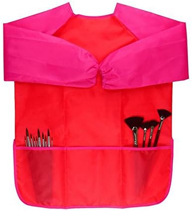 Red Waterproof Children Kids Toddler Painting Baking Cooking Aprons Art Smocks with 3 Pockets for Age 2-6 Years