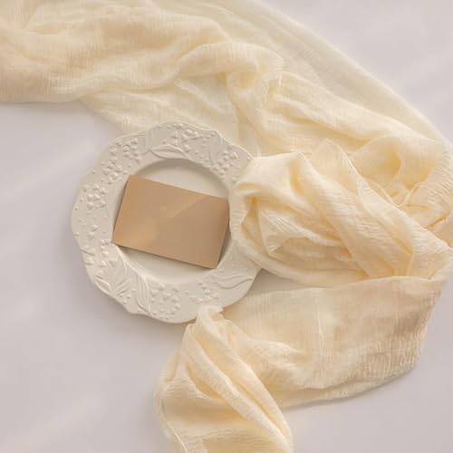 Cheesecloth Table Runner Ivory White Gauze Rustic Cheese Cloth Spring Table Runner for Wedding Baby Bridal Shower Birthday Party Long Sheer Boho Home Decorations, 35.4*118 Inch