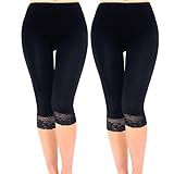 Liang Rou Women's Ultra Thin Stretch Cropped Leggings Black Lace Trim 2-Pack S Small / 4/6 2-pack: Lace Trim/Lace Trim