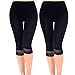 Liang Rou Women's Ultra Thin Stretch Cropped Leggings Black Lace Trim 2-Pack
