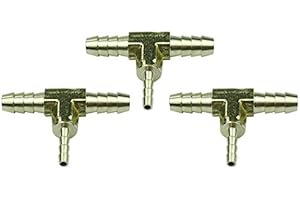 HongBoW Hardware Brass Hose Barbed Reducing Tee Fitting T Barb Reducer (1/4" X 1/4" X 1/8", 3)