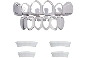 TSANLY Open Face Grillz Teeth 24k Gold Grillz Plated Caps New Custom Fit Top & Bottom Grill Set for Kids + Extra Molding Bars + Microfiber Cloth