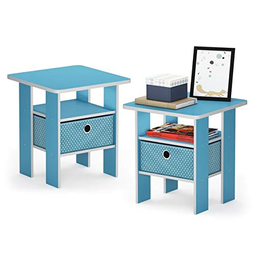 Furinno Andrey End Table Nightstand With Bin Drawer Set Of 2 Multiple Colors Light Blue Light Blue In Dubai Uae Whizz Nightstands
